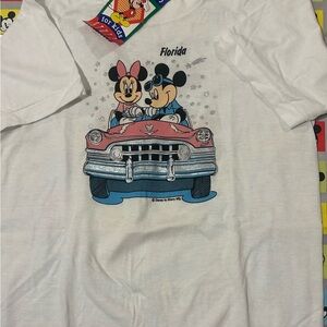 Disney White Tee with Mickey and Minnie in Pink Car